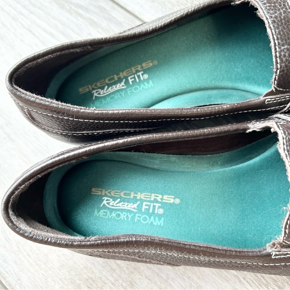 Skechers Memory Foam Brown Leather Slip On Loafer Shoes - Picture 8 of 13